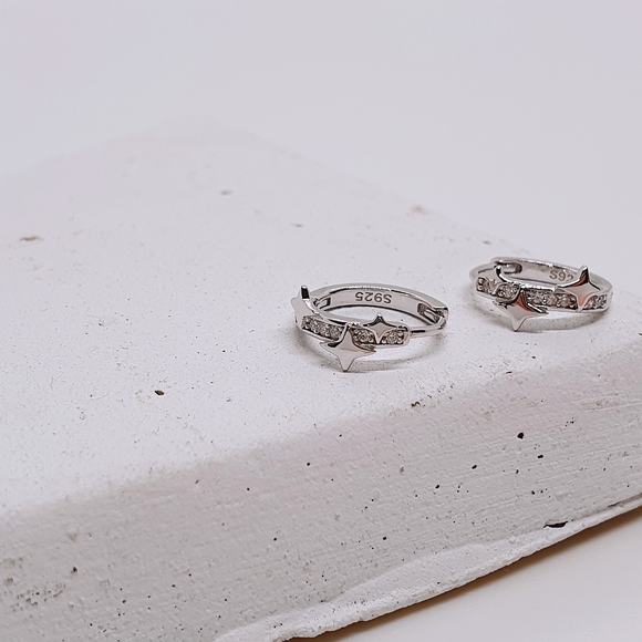 Jewelry - Rhodium Plated Over 925 Sterling Silver Celestial Diamante Crystal Hoop Earrings